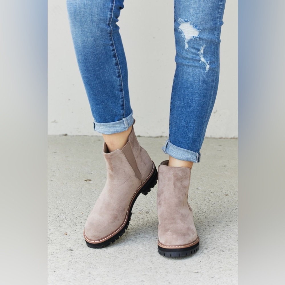 Elastic Panel Faux Leather Booties
